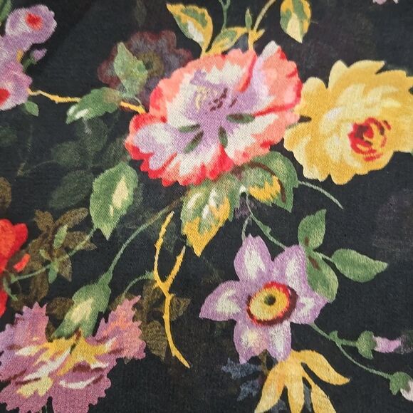 Lauren Ralph Lauren 100% Silk Dark Floral Scarf Green Label Heritage Old Money - Picture 5 of 14